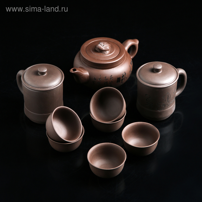 Набор для чайной церемонии керамический «Дракон», 8 предметов: чайник 200 мл, чашка 40 мл, 2 кружки - Фото 1
