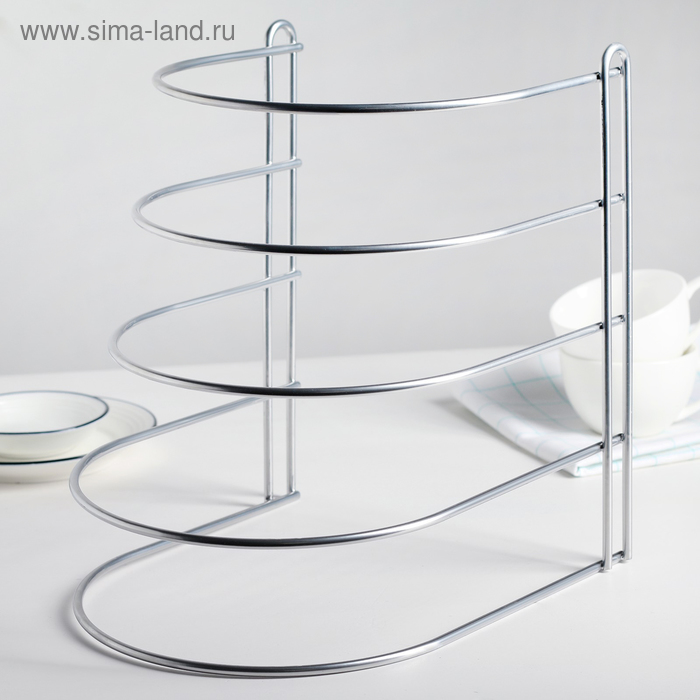 Подставка для хранения сковородок настольная, 4 отделения, 26×22×27 см, хром - Фото 1