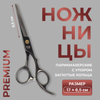 Ножницы парикмахерские с упором Premium, загнутые кольца, лезвие — 6.5 см, чёрные - Фото 1