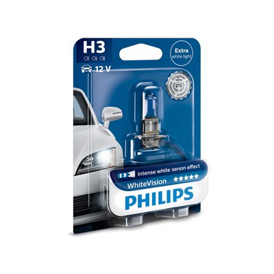 Лампа автомобильная Philips White Vision блистер, H3, 12 В, 55 Вт, 12336WHVB1