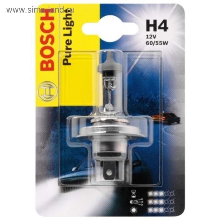 Лампа автомобильная Bosch, H4, 12 В, 60/55 Вт, 1987301001 - Фото 1