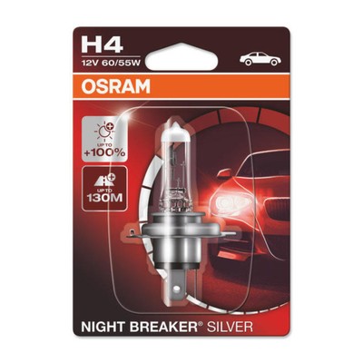 Лампа автомобильная Osram Night Breaker Silver +100%, H4, 12 В, 60/55 Вт, 64193NBS-01B