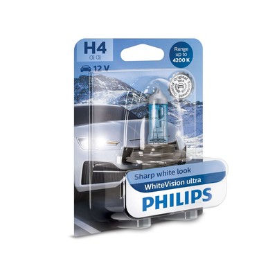 Лампа автомобильная Philips WhiteVision ultra, H4, 12 В, 60/55 Вт, 12342WVUB1