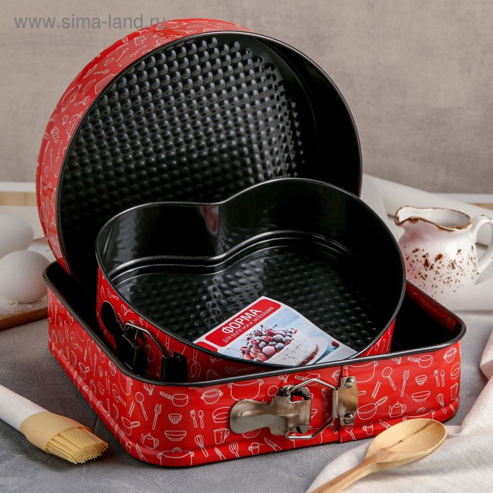 Набор форм для выпечки разъёмных Доляна «Поварёнок», 3 шт: d=28/26/24 см, антипригарное покрытие - Фото 1