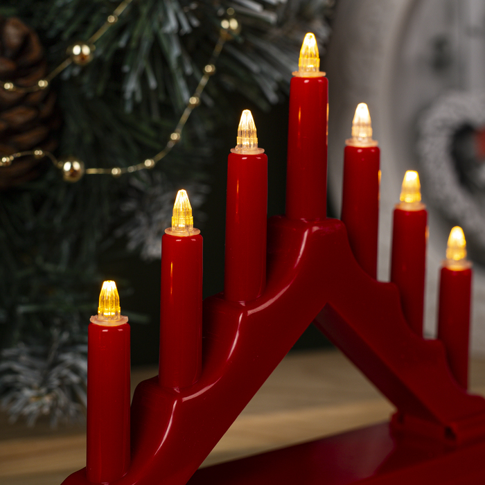 Светодиодная фигура «Красная рождественская горка», пластик, батарейки ААх2 (не в комплекте), свечение тёплое белое - фото 1898245669