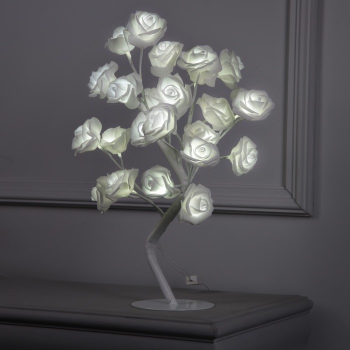 Светодиодный куст «Розы белые» 45 см, 24 LED, постоянное свечение, 220 В, свечение белое - Фото 1