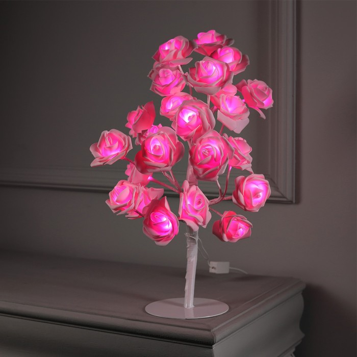 Светодиодный куст «Розы розовые» 45 см, 24 LED, постоянное свечение, 220 В, свечение тёплое белое - Фото 1