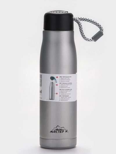 Термос Traveller «Мастер К.», 600 мл, для чая, кофе, сохраняет тепло 10 ч, 26×7 см, хром