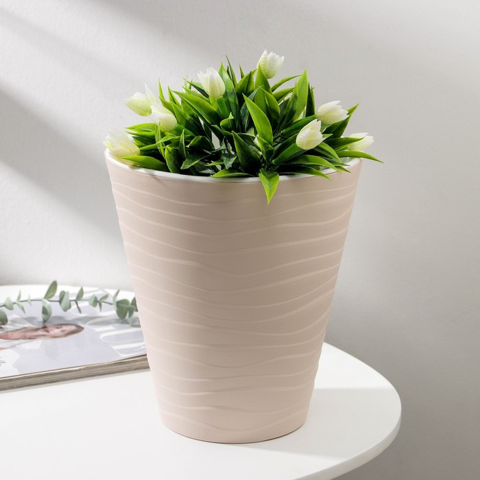 Кашпо для цветов со вставкой «Валенсия», 5.2 л, бежевое - Фото 1