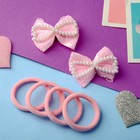 Набор для волос "Очаровашка" (2 зажима, 4 резинки) сердечки, розовый - Фото 2