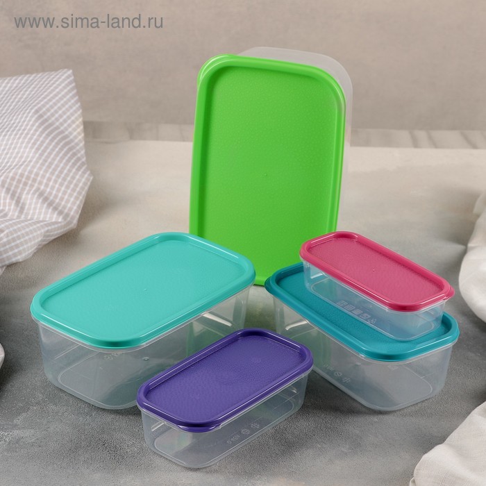 Набор пищевых контейнеров «Радуга», 5 шт: 250 мл, 450 мл, 800 мл, 1,3 л, 2,1 л, прозрачный, крышки МИКС - Фото 1