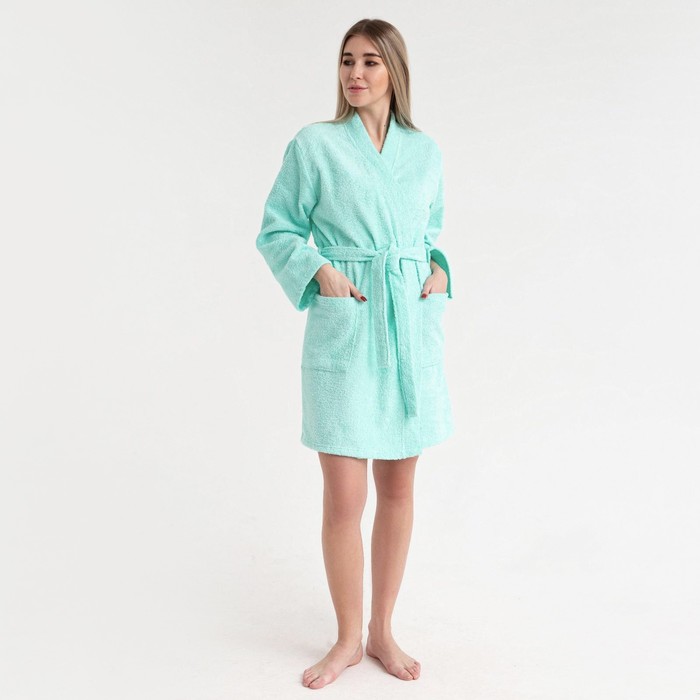 Халат махровый Экономь и Я женский, размер 46-48 цвет нежно-бирюзовый, 100% хлопок, 320 г/м² - Фото 1