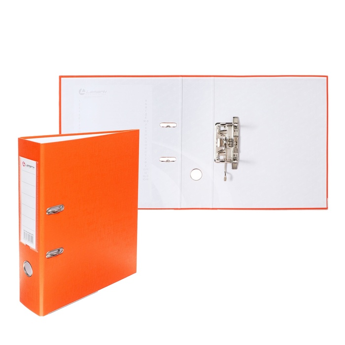 Папка-регистратор А4, 75 мм, Lamark, полипропилен, металлическая окантовка, карман на корешок, собранная, оранжевая