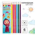 Цветные карандаши, 6 цветов, шестигранные, Маша и Медведь - Фото 1
