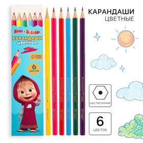 Цветные карандаши, 6 цветов, шестигранные, Маша и Медведь 4403855