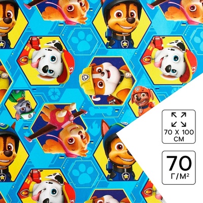 Бумага упаковочная, 70×100 см «Гонщик и Маршал», Щенячий патруль