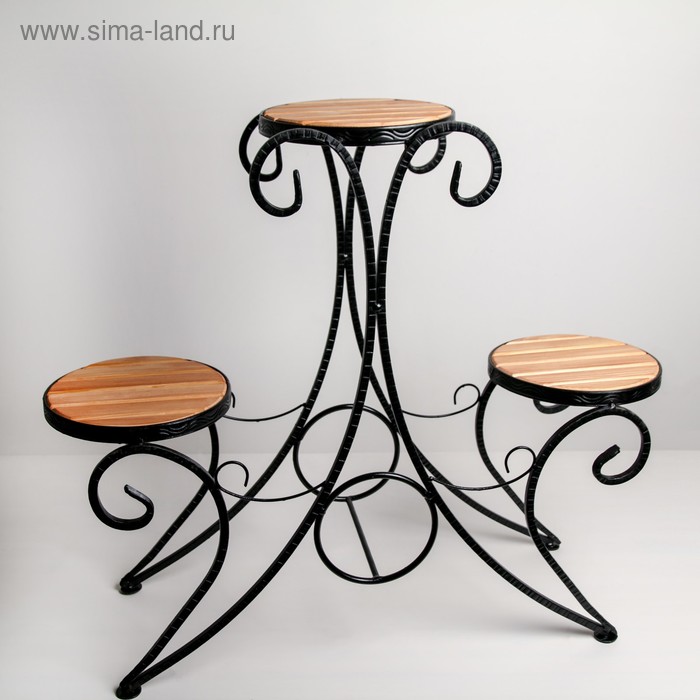 Подставка для цветов, с деревом, на 3 цветка, цвет чёрный - Фото 1