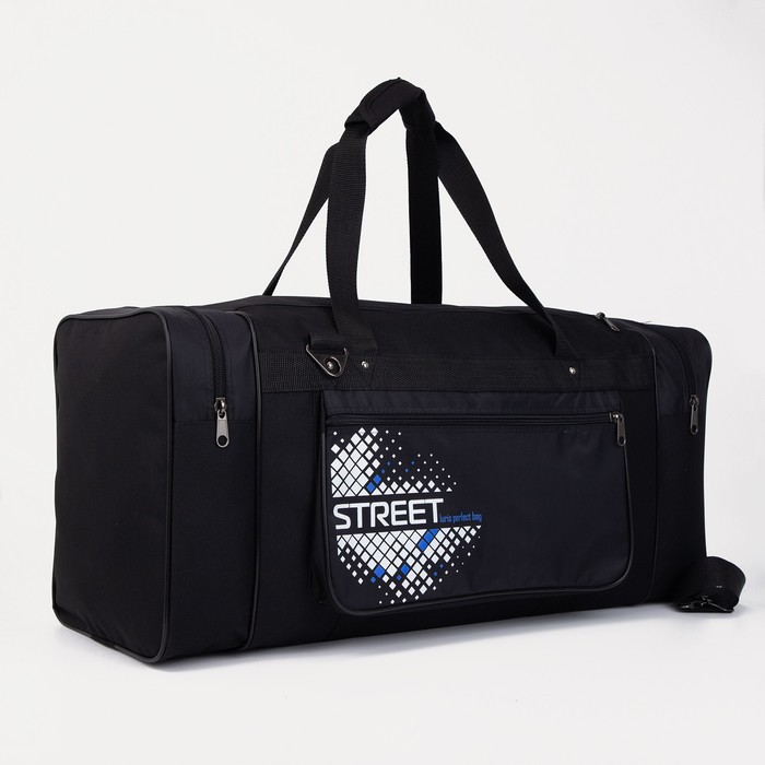 Сумка дорожная, 3 отдела на молниях, наружный карман, длинный ремень, цвет чёрный - Фото 1