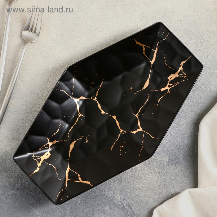 Блюдо фарфоровое «Марбл», 31×18,5 см, цвет чёрный - Фото 1