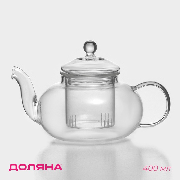 Заварочный чайник из стекла Доляна «Валенсия», 400 мл, 17×11×10 см, стеклянное сито
