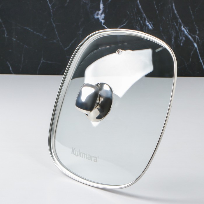 Крышка для сковороды и кастрюли стеклянная, квадратная, 26 см, с ободом и ручкой из нержавеющей стали - Фото 1