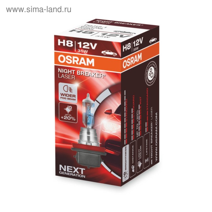 Лампа автомобильная Osram Night Breaker Laser +150%, H8, 12 В, 35 Вт, 64212NL - Фото 1