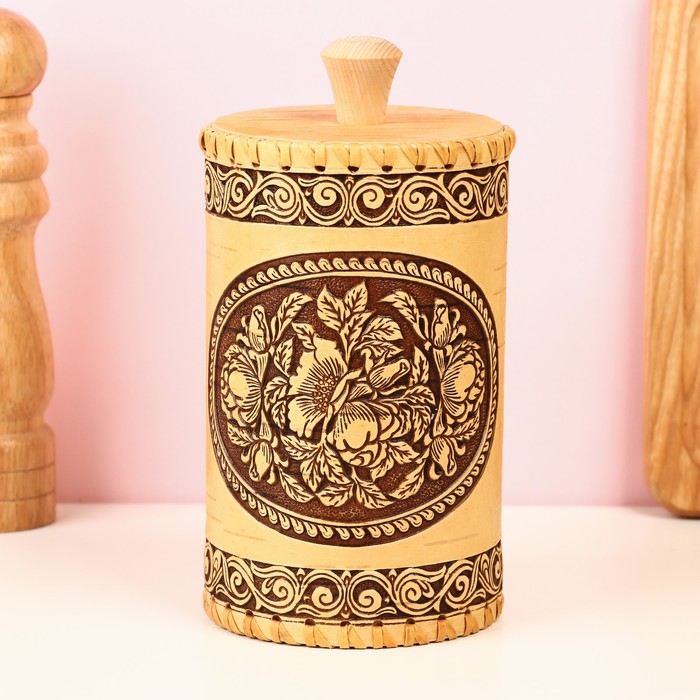 Туес «Пионы», 10.5×20 см, береста - Фото 1