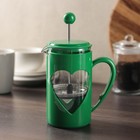Чайник заварочный френч - пресс Доляна «Комплимент», 600 мл, стекло, цвет зелёный - фото 3896137