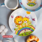 Набор детской посуды Доляна «Львята», 3 предмета: кружка 230 мл, миска 400 мл, тарелка d=18 см, цвет белый - фото 4520167
