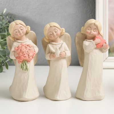 Фигурка полистоун «Ангел-девочка с двумя шишечками, с букетом, сердцем», 15×5.8×5.4 см, МИКС