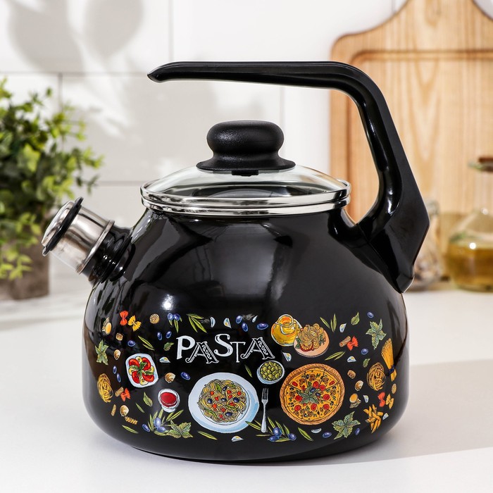 Чайник эмалированный со свистком Pasta, 3 л, индукция, цвет чёрный - Фото 1