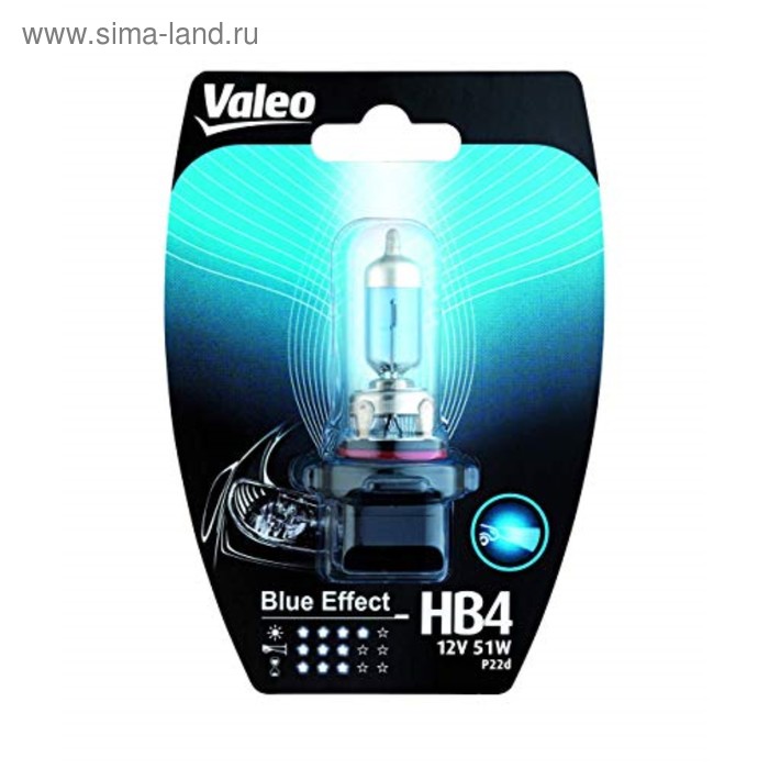 Лампа автомобильная VALEO Blue Effect, HB4, 12 В, 51 Вт, 32528 - Фото 1