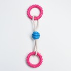 Игрушка канатная с жевательными элементами "2 шипастых кольца", до 29 см, до 120 г, микс - фото 20988252