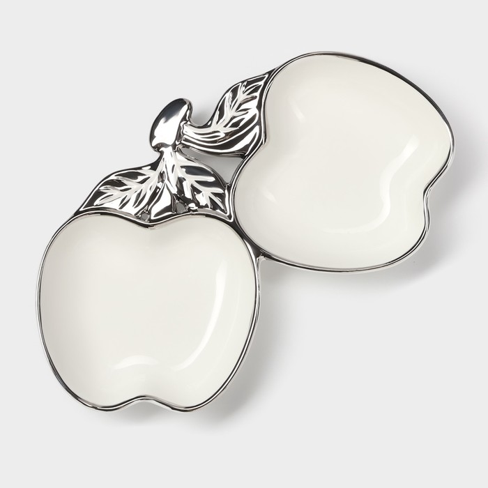 Менажница 2 ячейки «Яблоки», 25.5×14.5×3.5 см, керамика, белая - Фото 1