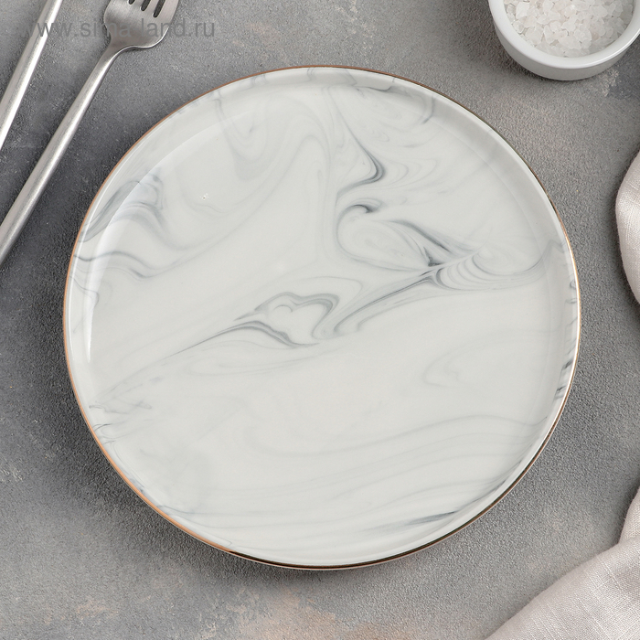 Тарелка керамическая десертная «Мрамор», d=20 см, цвет серый - Фото 1