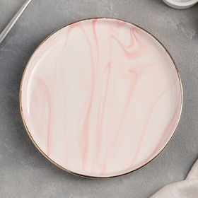 Тарелка керамическая десертная «Мрамор», d=20 см, цвет розовый