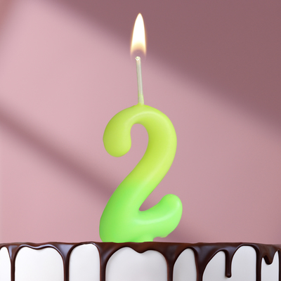 Свеча для торта цифра «Люминесцентная», 5.5 см, цифра 2