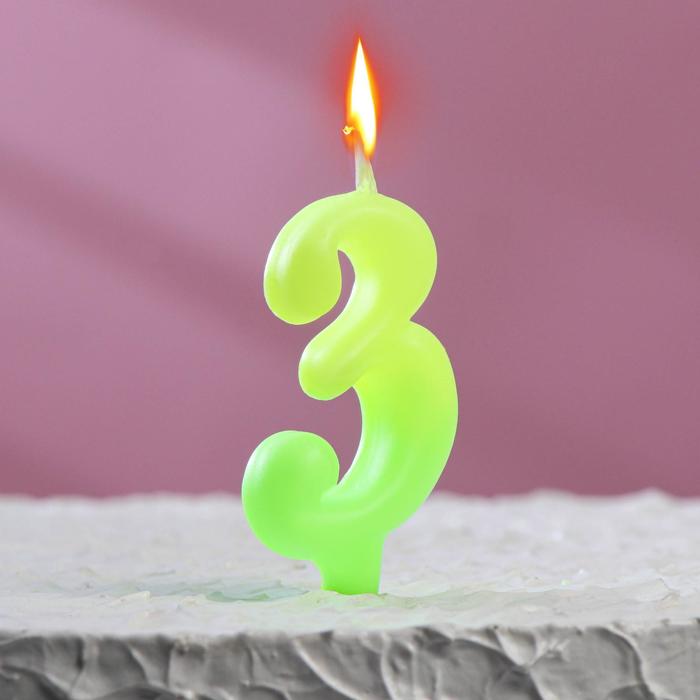 Свеча для торта цифра "Люминесцентная", 5,5 см, цифра "3" - Фото 1