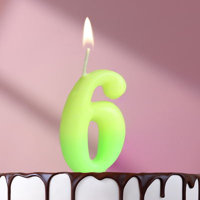 Свеча для торта цифра «Люминесцентная», 5.5 см, цифра 6