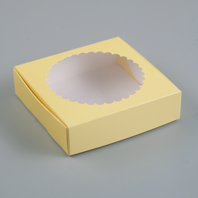Подарочная коробка сборная с окном, желтый, 11,5 х 11,5 х 3 см