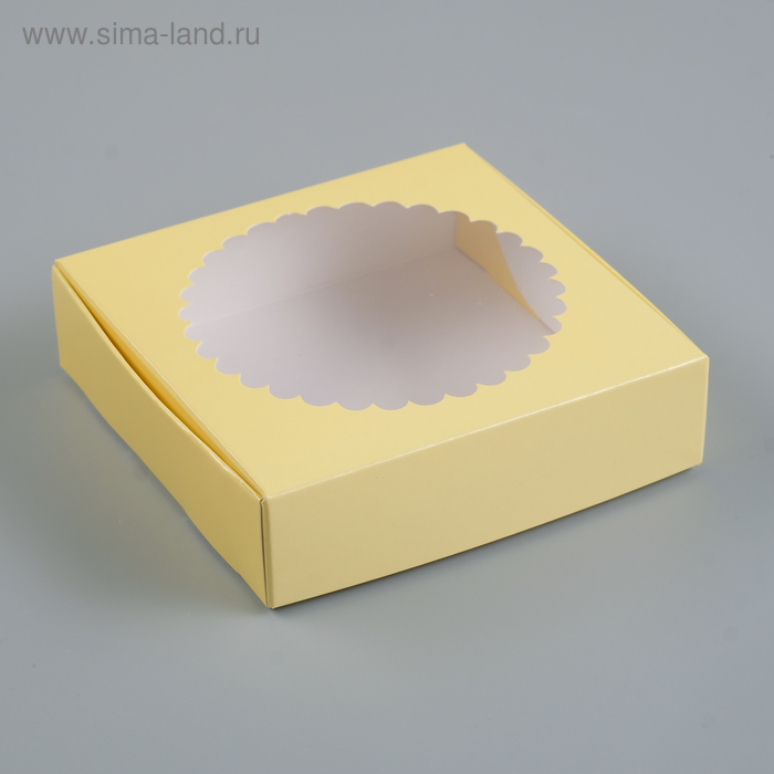 Подарочная коробка сборная с окном, желтый, 11,5 х 11,5 х 3 см - Фото 1