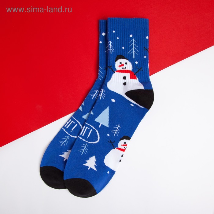 Носки мужские "Снеговики" р. 41-44 (27-29 см), синий - Фото 1