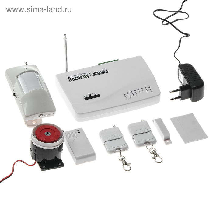 Охранный GSM комплект сигнализаций, модель SEC-01, 4-проводных и 6-беспроводных зон, белый - Фото 1