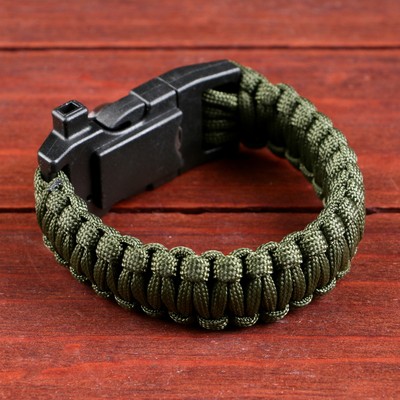 Браслет для выживания «Мастер К.», с компасом, паракорд 3 м, 24×2 см, тёмно-зелёный