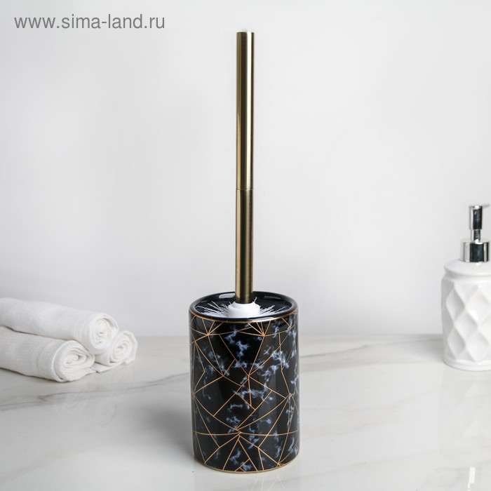 Ёршик для унитаза с подставкой «Лили», 9.5×9.5×37 см, цвет чёрный - Фото 1