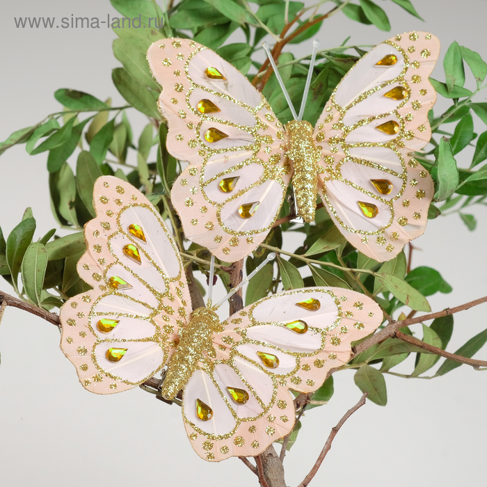 Бабочка для декора и флористики, на прищепке, пластиковая, коричневая, микс, 1 шт.,10 см - Фото 1