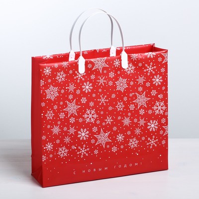 Пакет подарочный пластик «Снежинки», 30 × 5 × 30 см