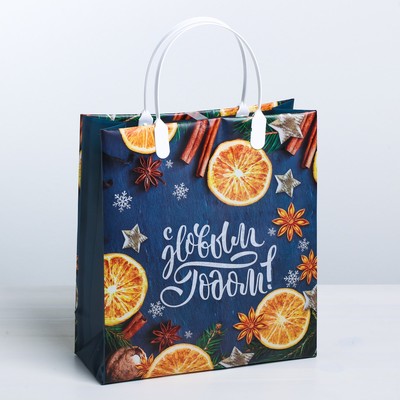 Пакет подарочный пластик «Мандарины», 23 × 5 × 27 см