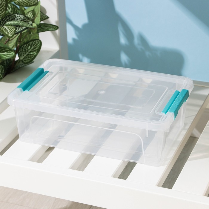 Контейнер для хранения с крышкой Smart Box, 1,7 л, 24×16×7 см, цвет прозрачно-бирюзовый - Фото 1