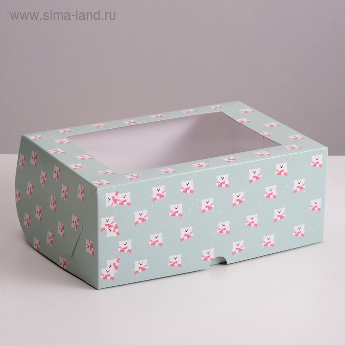 Коробка на 6 капкейков "Мишки", с окном, 25 х 17 х 10 см - Фото 1